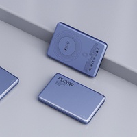 Batterie externe magnétique ultra-mince en alliage d'aluminium 10000 mAh à charge rapide 20W 15W avec câble Type C, lumière LED et clip portefeuille pur