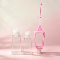 Bouteille vide transparente en plastique pour désinfectant pour les mains avec cordon en silicone, réutilisable, format voyage, à presser, pour la vente en gros