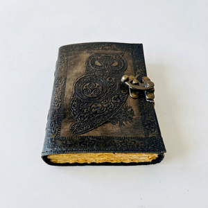 Owl Genuine Leather Journal Antique Embossed Charcoal <b>Book</b> Of Shadows Handmade Vintage Paper Personal Organizer Gift <b>For</b> Him Her - Product Image 1