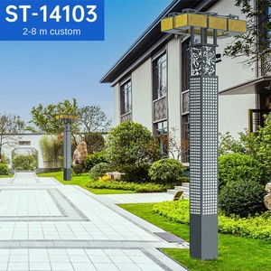 เสาไฟสวนเหล็กกลางแจ้ง หลอดไฟ LED พร้อมโคมแก้ว แสงวอร์มไวท์ 2700K IP66 หลอดไฟ A19 แบบไม่ถอดได้ ใช้ไฟ AC 220V พลังงานแสงอาทิตย์ พร้อมเซ็นเซอร์ตรวจจับความเคลื่อนไหว - Product Image 3