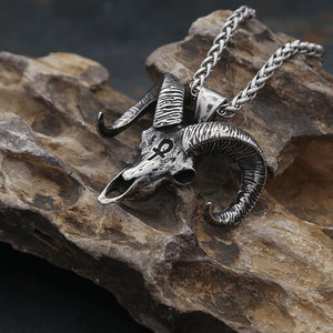 Yunnique – collier avec pendentif tête de bélier en acier inoxydable, chaîne de 60cm, bijoux en forme de crâne d'animal pour hommes et femmes, Style Hip Hop - Product Image 4
