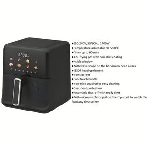 Nouvelle Conception 2026 Friteuse à Air Carrée Moderne Allemande Sans Huile 4,5L 1400W avec Fenêtre Visible, Fond Ondulé Antiadhésif et Protection Contre la Surchauffe - Product Image 2