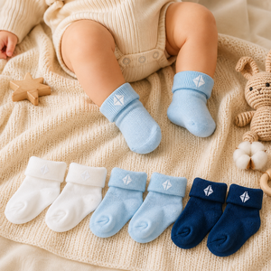 Chaussettes Bébé 0-3 Mois Côtelées Cheville Marine Antidérapantes Coton Vente en Gros Chaussettes Nouveau-né Prix Usine - Product Image 3
