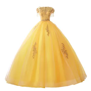 Feimiluo — robe de mariée pour femmes, vêtement de bal, de couleur jaune, longueur au sol, à la mode, collection