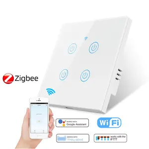 86type Eu/UK Standard electric home hotel google zigbee 4 gang Wifi Smart Switch APP Touch Glass panel Wall Smart Switch