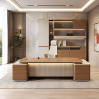 Ensemble de bureau LED pour projets de bureau, table en MDF, armoire, chaise de patron ergonomique en cuir