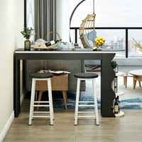 Table de bar étroite moderne avec plateau en verre trempé, étagères de rangement, séparateur de couloir, table d'appoint de canapé, comptoir à pieds hauts avec ensemble de tabourets
