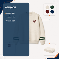 Sweat-shirt à col rond personnalisé en ivoire brodé avec des rayures vertes sur les manches, OEM, pull unisexe