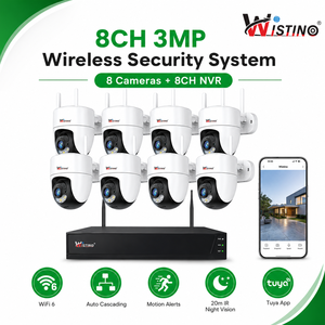 Système de <span class=keywords><strong>surveillance</strong></span> sans fil Wistino NVR 3MP, <span class=keywords><strong>kit</strong></span> <span class=keywords><strong>WiFi</strong></span> intelligent Tuya pour la maison, caméra vidéo IP filaire, système de caméra CCTV domestique 8 canaux - Product Image 1