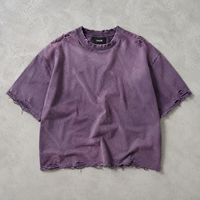 T-shirt violet teinté pigmentaire 230 GSM certifié BSCI TaiDe, col et ourlet usés, coupe courte, personnalisable avec logo, OEM ODM, vente en gros