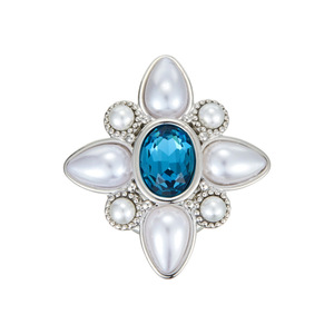 Flower Shape Pearl Blue Crystal Magnetic Brooch Women's Party Corsage Zinc Alloy Bezel Setting - Product Image 5