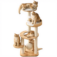 Arbre à chat moderne en bois massif écologique, 49 pouces de haut, 4 niveaux, poteaux à gratter en sisal, léger (1,5 kg) pour chats de grande taille, usage intérieur