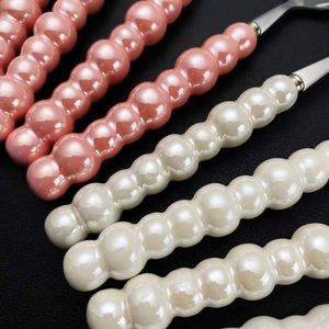High <b>Aesthetic</b> Nordic Western Tableware, Luxury Creative Stainless Steel Knife Fork Spoon with Ceramic Pearl Handle - Product Image 4