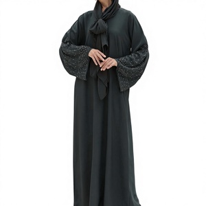Abaya Musulmana Tradicional de Manga Larga con Cuentas y Lentejuelas, Estilo Dubai, Hecha a Mano, para Bodas, de Poliéster Transpirable con Cuello en V, Venta al Por Mayor - Product Image 3