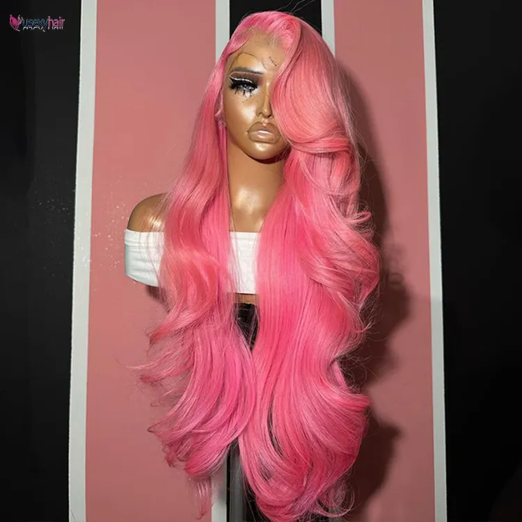 Parrucca anteriore in pizzo rosa trasparente 13x6 Hd per capelli umani prepizzata brasiliana 13x4 con osso dritto frontale 613 da donna