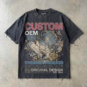 Camiseta Oversize de Algodón 100% de 430 GSM con Lavado Ácido, Estampado Digital, Estilo Vintage Desgastado, Corte Holgado y Hombros Caídos, Personalizable OEM - Product Image 1