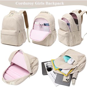 Modis tahan air Oxford Corduroy Daypack untuk SMA gadis remaja sekolah menampilkan USB Port dan desain bunga aster