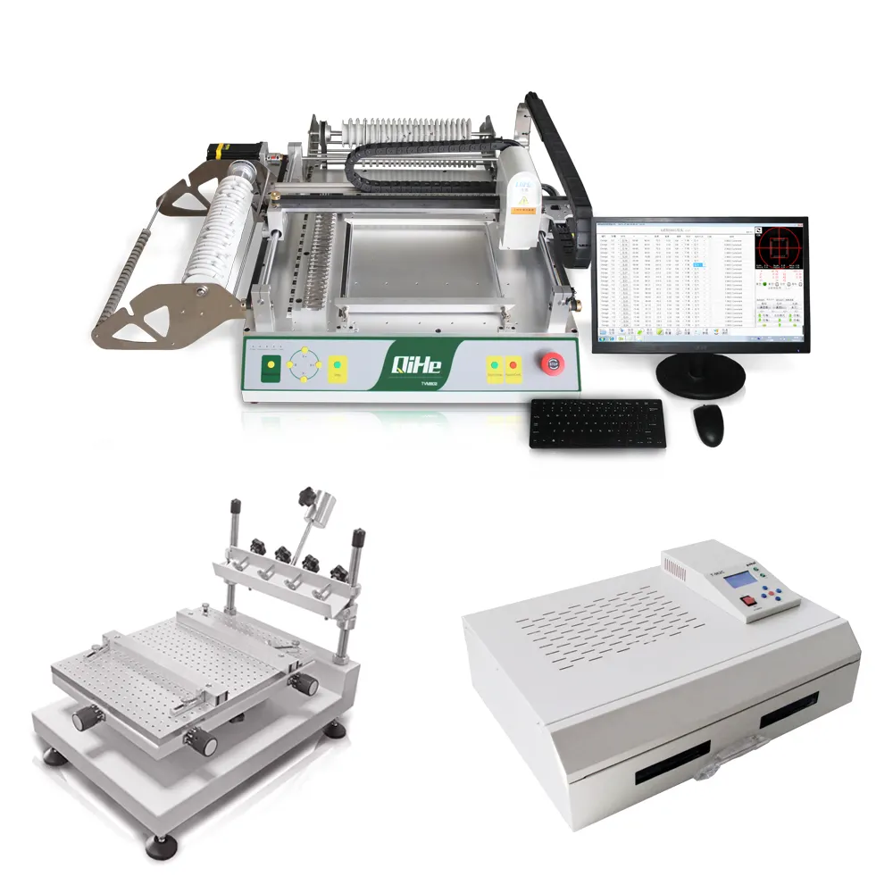 Qihe LED Light Stencil Printing Soldering TVM802 PCB Production Line IC BGA Placement Equipment