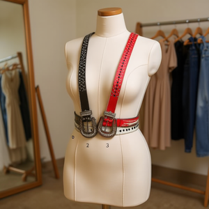 Ceinture en cuir demi-boucle Angelina avec strass 3,8x105cm, ceinture décontractée tendance pour femme - Product Image 4