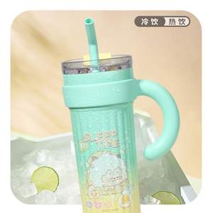 Vaso térmico Sweet Dream de 500 ml con pajita y asa, color rosa y verde, para niñas, taza para bebidas de verano - Product Image 5