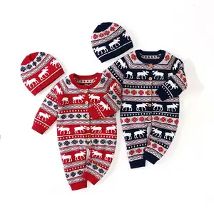 Autumn Winter Lovely Long Sleeve Christmas Baby Girls and Boys Cotton Knitted Romper Hat Set buyer