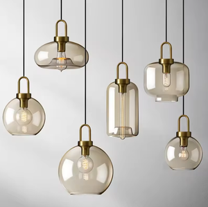 Luminaire suspendu en verre au design moderne et élégant, luminaire suspendu moderne en verre <span class=keywords><strong>cognac</strong></span> doré réglable pour l'intérieur - Product Image 1