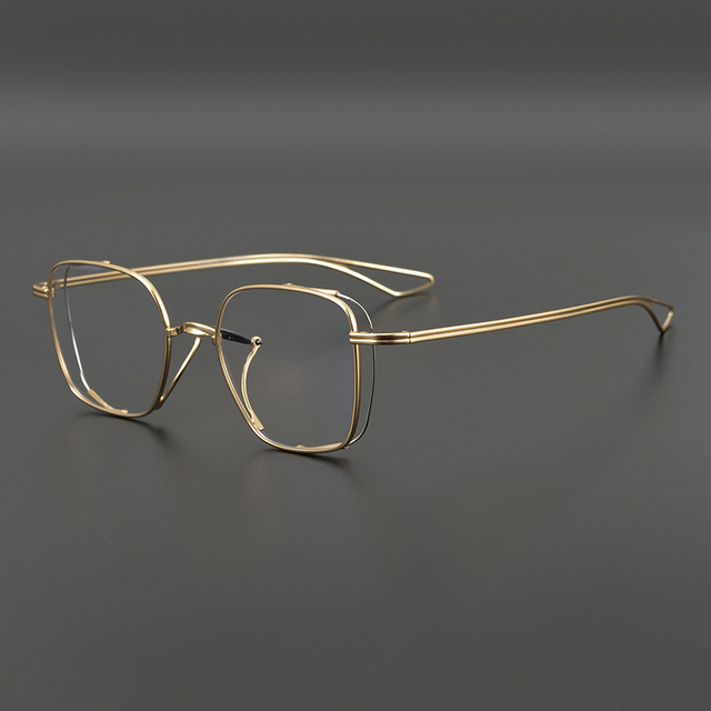 Japanese Style Full Frame Pure Titanium Rectangular Box Glasses Frame Retro Golden Optical Frame Stock Glasses