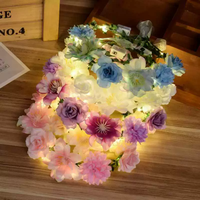 Couronne de fleurs LED pastel, 3 modes d'éclairage, taille unique, accessoire de tête bohème pour mariage, fête, événements nocturnes