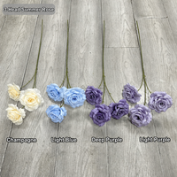 Bunga Mawar Buatan 3 Kepala Warna Baru Champagne Biru Lilac untuk Dekorasi Vas Rumah Grosir