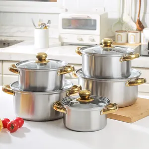 10pcs Kitchen Cast Iron Soup Pot Non-stick Cookware Hot Pot Food Warmer Set Stainless Steel Cooking Pot Set