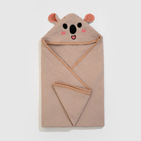Couverture d'emmaillotage pour bébé à capuche en coton, motif animal, absorbante, pour nouveau-né, 100% coton mousseline, serviette à capuche pour bébé