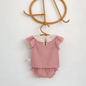 Conjunto de Ropa de Verano PP2026 para Bebés <span class=keywords><strong>y</strong></span> Niños Pequeños, Camisa a Cuadros Rosa con Pantalones, 2 Piezas, Venta al Por Mayor - Product Image 3