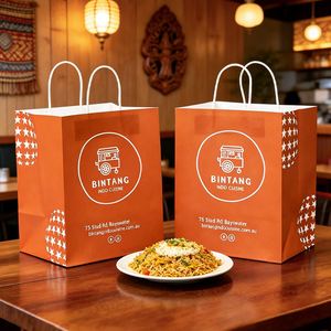 Sac en papier pour la nourriture à emporter, cuisine indonésienne, personnalisé avec logo, écologique, recyclable, biodégradable, jetable - Product Image 3