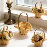Panier à fleurs miniature en bambou tressé fait main pour la Saint-Valentin, la Journée de la Femme, accessoire photo pour poupée, panier à main pour bébé