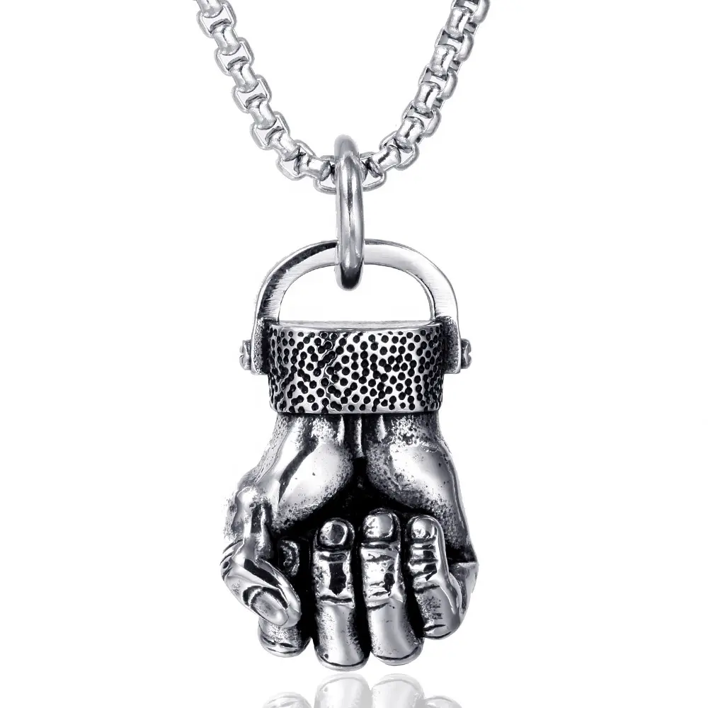 MECYLIFE Punk Jewelry Vintage Stainless Steel Fist Pendant Necklace Hip Hop Sports Boxing Jewelry Necklace