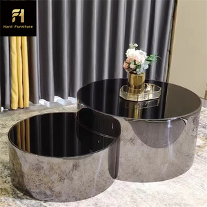 Venta caliente de lujo moderno muebles de sala de estar espejo redondo <span class=keywords><strong>mesa</strong></span> de centro superior de cristal con marco de acero inoxidable dorado mate - Product Image 5