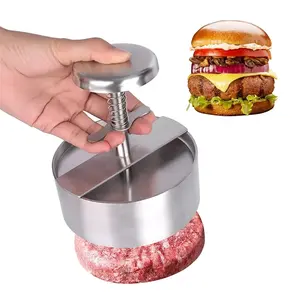 2024 presse à hamburger ronde en acier inoxydable personnalisée outil de cuisine antiadhésif pour griller le hamburger et la viande de barbecue fonction manuelle