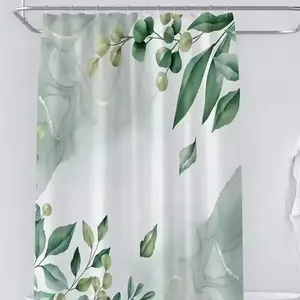 Échantillon gratuit Rideaux de douche imprimés feuilles vertes Rideaux de salle de bain design imperméables Rideau Boho Makrame pour la maison