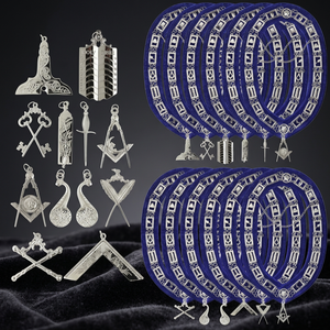 Masonic Officer Chain Collar Set 12Pcs Blue Leather Silver Emblems Nickel-Free Die Casting <b>Badges</b> Classical Style - Product Image 2