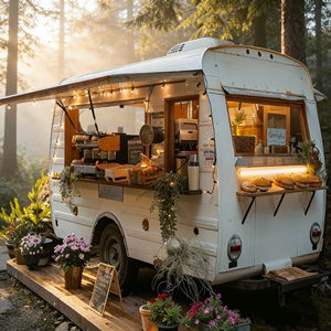 Carrito de Comida Móvil Clásico Retro Diseñado para Venta Ambulante, Estilo Vintage para Puesto de Mercado Nocturno, Jugos, Snacks y Comida Frita - Product Image 2