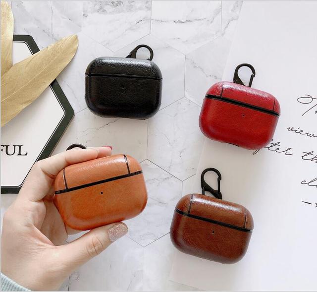 2022 Portable PU Leather Earphone Full Protection Case for Airpods 1 2 3 Pro with Carry Hook