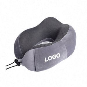 Oreiller de voyage en caoutchouc avec logo personnalisé - Oreiller d'avion portable en forme de U avec impression sérigraphique pour cadeaux promotionnels - Product Image 1