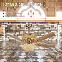 Ventilateur de plafond LED en cristal de 52 pouces, moteur DC, 6 vitesses, pales rétractables, télécommande, réversible, 5 pales