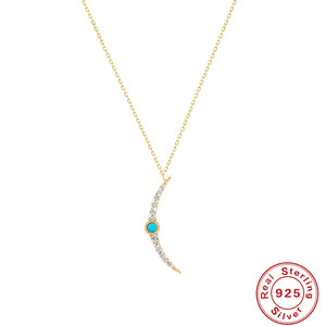 Collar con Colgante de Luna Geométrica y Cadena de Clavícula de Plata de Ley S925 con Turquesa, Estilo Europeo y Americano, Superventas - Product Image 5