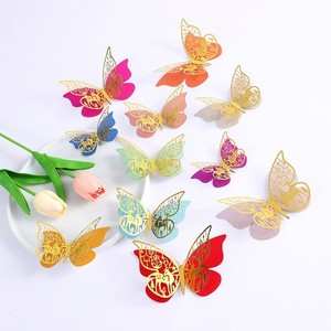 Décoration murale 3D papillons, 12 pièces, papillons double couche avec autocollants scintillants colorés pour chambre, fête, gâteau, ballons - Product Image 1