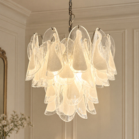 Lustre en verre artistique à pétales double couche de style médiéval français, suspension de luxe léger pour villa, salon, chambre, hall d'entrée, décoration intérieure