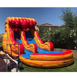 Équipement de location de fête d'été châteaux de saut volcan rouge grand toboggan gonflable de qualité commerciale