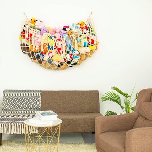 Organisateur de jouets en macramé pour animaux en peluche, 100x70cm, à fixer au mur, pour le rangement des peluches dans le salon, couleur crème - Product Image 6