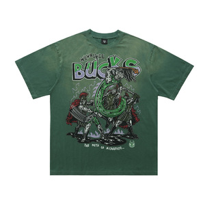 T-shirt Oversize Graphique pour Homme, Style Vintage Délavé, Streetwear, Coton Vieilli, Rétro Basketball Décontracté - Product Image 1