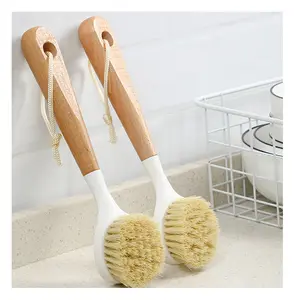 2023 Hot Nhà Bếp Món Ăn Bàn Chải Tay Cầm Bằng Gỗ Món Ăn Scrubber Cho Chảo Chậu Và Bồn Rửa Làm Sạch